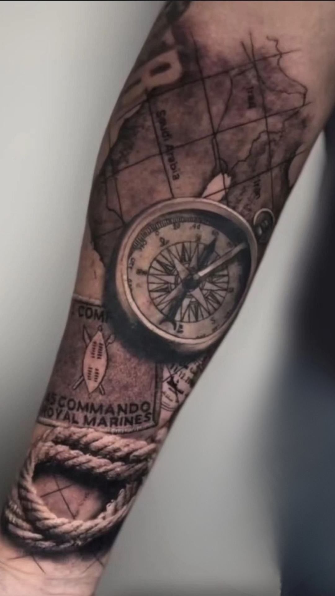 Realism forearm sleeve with compass, map and rope